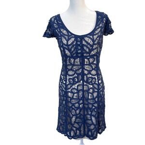 VTG Betsey Johnson Womens Silk Dress 8 Blue Lace Overlay Cocktail Party Babydoll